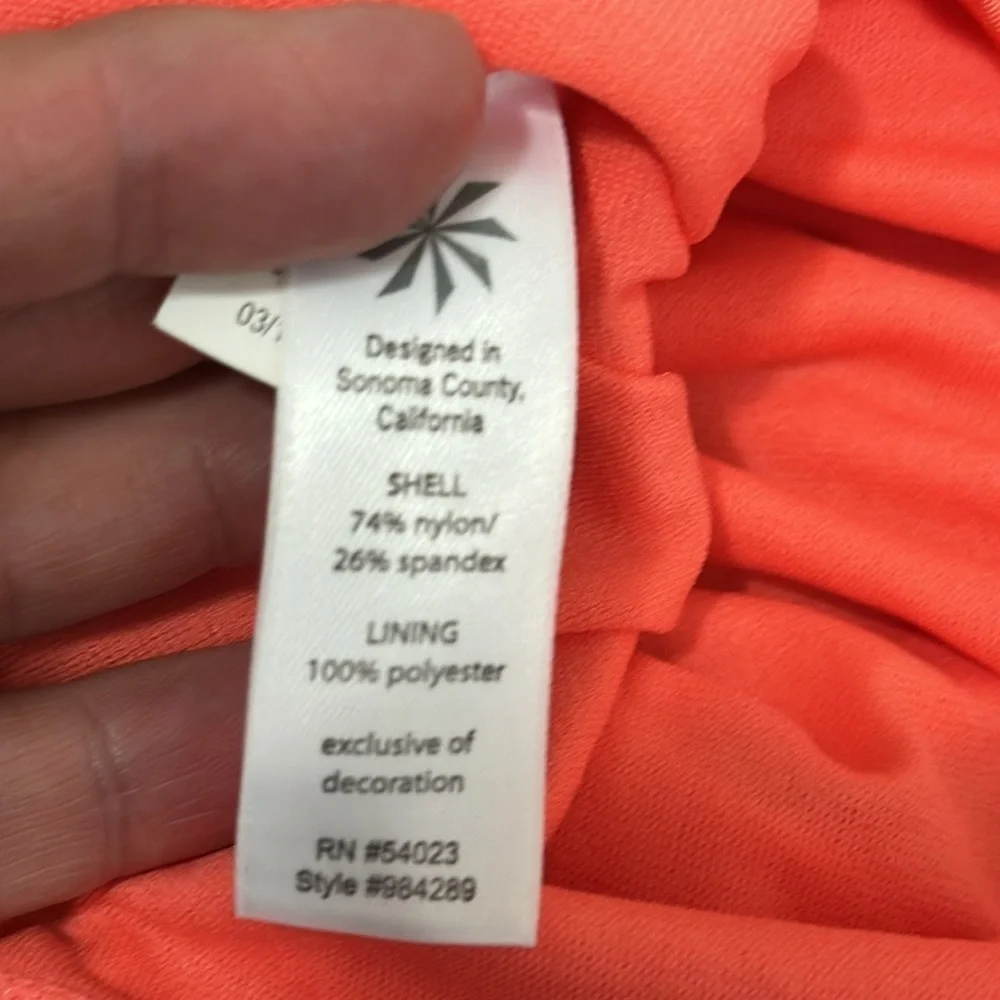 Athleta Ruched‎ Tankini Swim Top Women's XS Neon Orange Removable Bra Pads